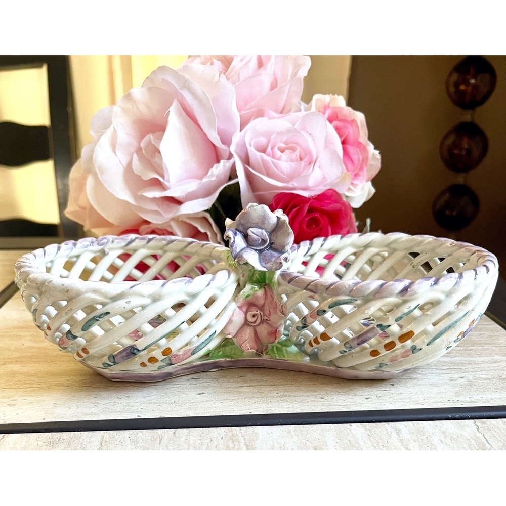 Vintage Ceramic Woven Double Sided Trinket Dish